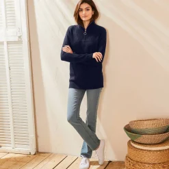 Trui En Vest<Blancheporte Trui in ribtricot met ritskraag marine