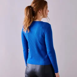 Trui En Vest<Blancheporte Trui in ribtricot met ronde hals felblauw