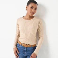 Trui En Vest<Blancheporte Trui in ribtricot met ronde hals grijsbeige