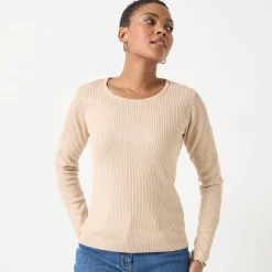 Trui En Vest<Blancheporte Trui in ribtricot met ronde hals grijsbeige