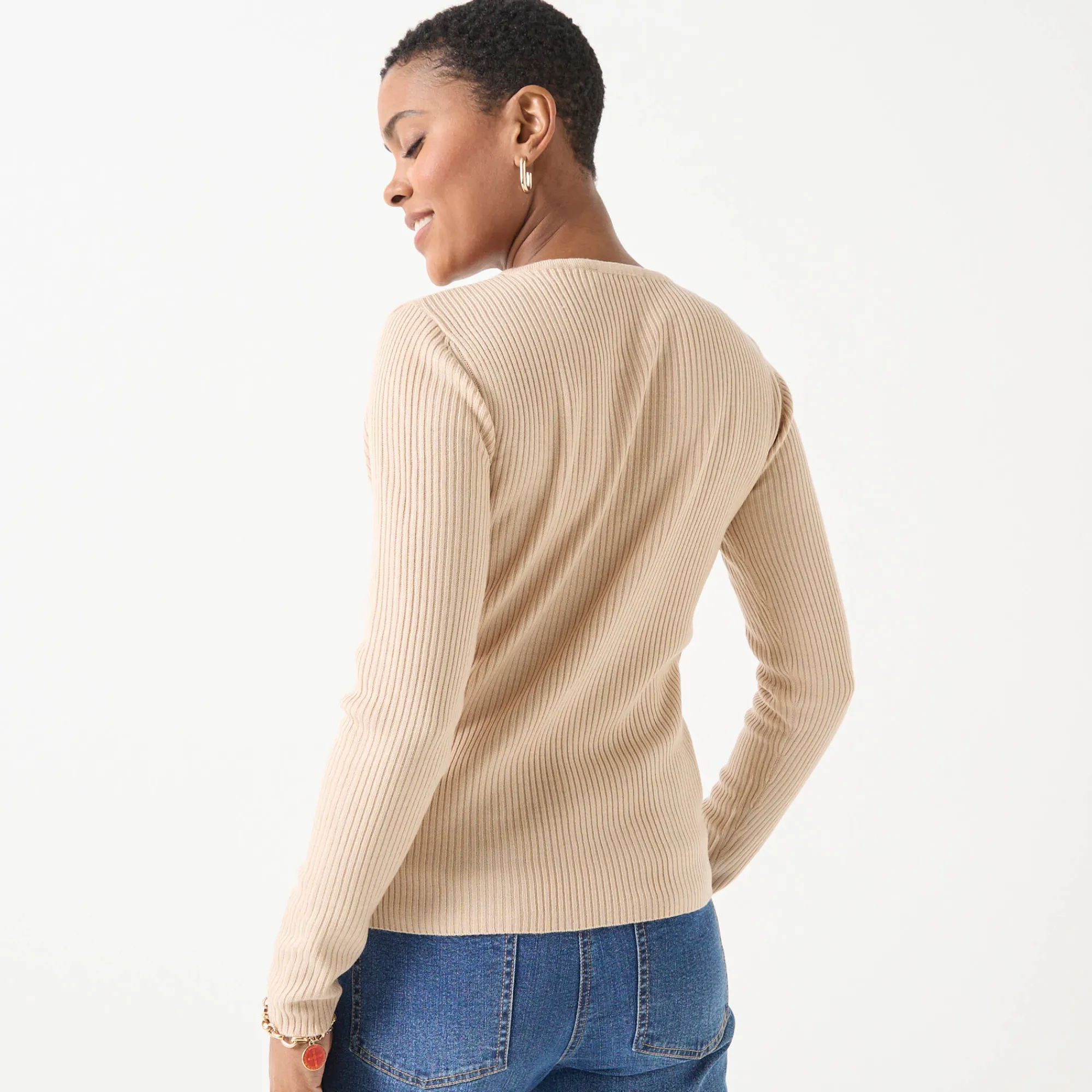 Trui En Vest<Blancheporte Trui in ribtricot met ronde hals grijsbeige