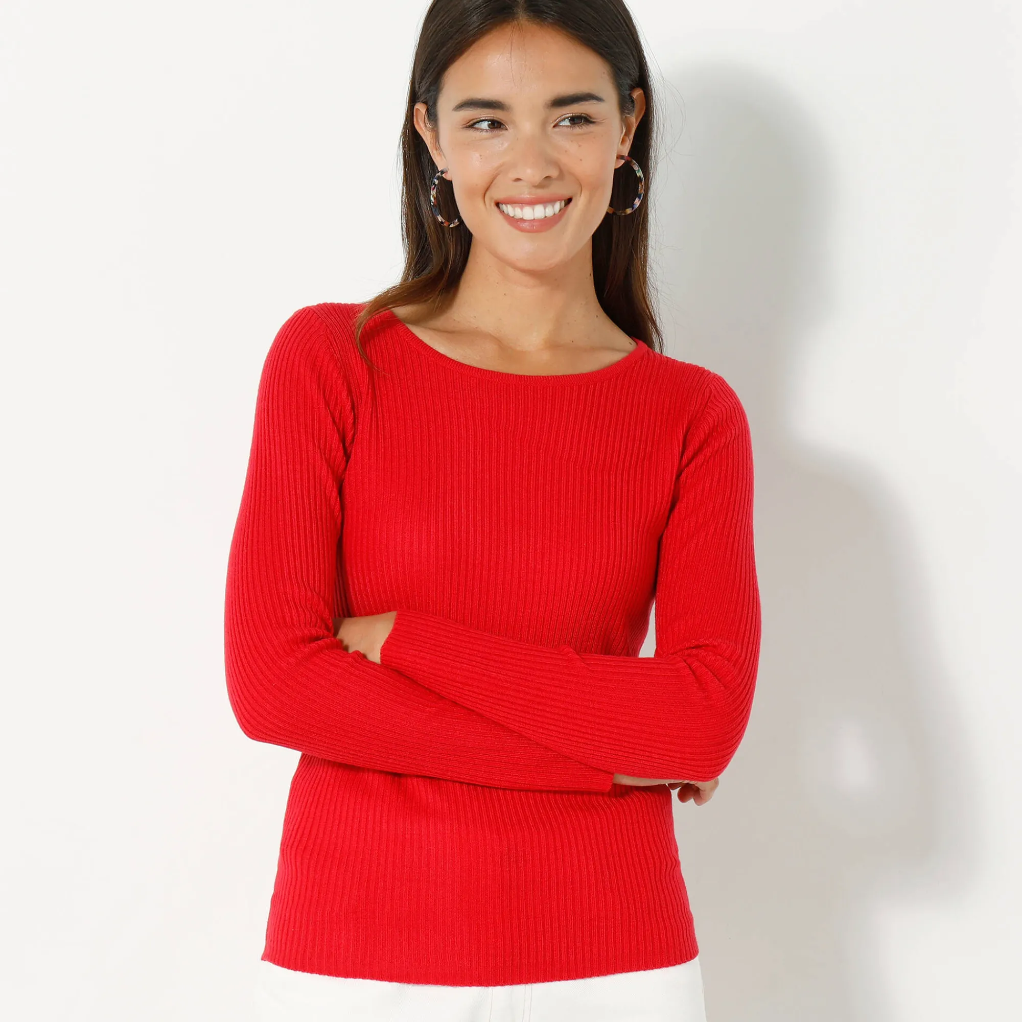 Trui En Vest<Blancheporte Trui in ribtricot met ronde hals rood
