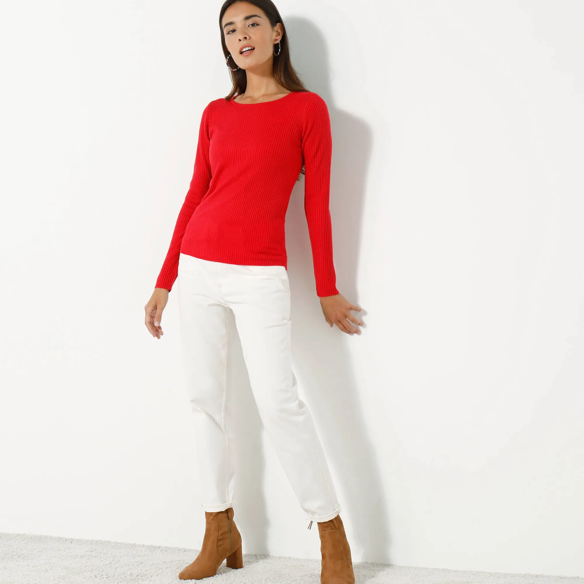 Trui En Vest<Blancheporte Trui in ribtricot met ronde hals rood
