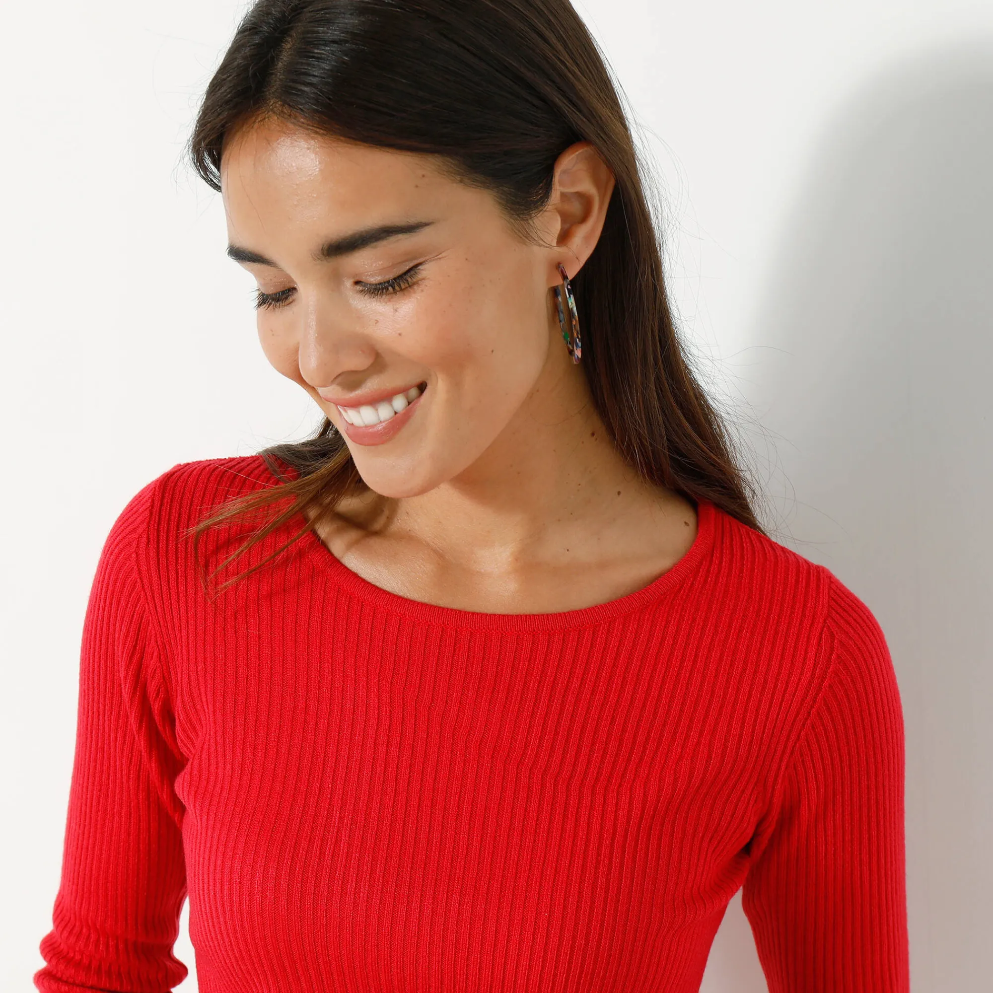 Trui En Vest<Blancheporte Trui in ribtricot met ronde hals rood