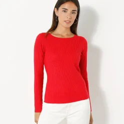 Trui En Vest<Blancheporte Trui in ribtricot met ronde hals rood
