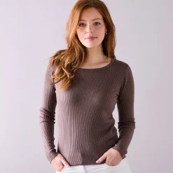 Trui En Vest<Blancheporte Trui in ribtricot met ronde hals taupe
