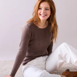 Trui En Vest<Blancheporte Trui in ribtricot met ronde hals taupe