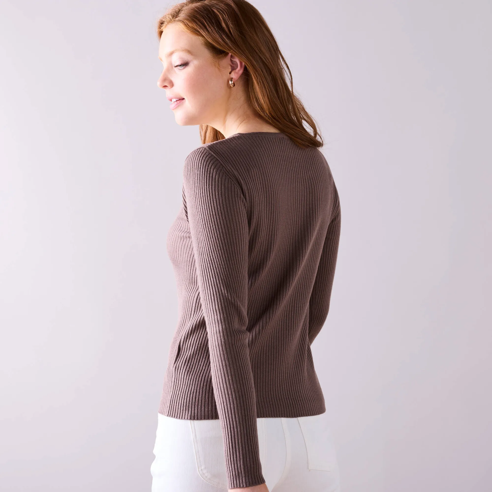 Trui En Vest<Blancheporte Trui in ribtricot met ronde hals taupe