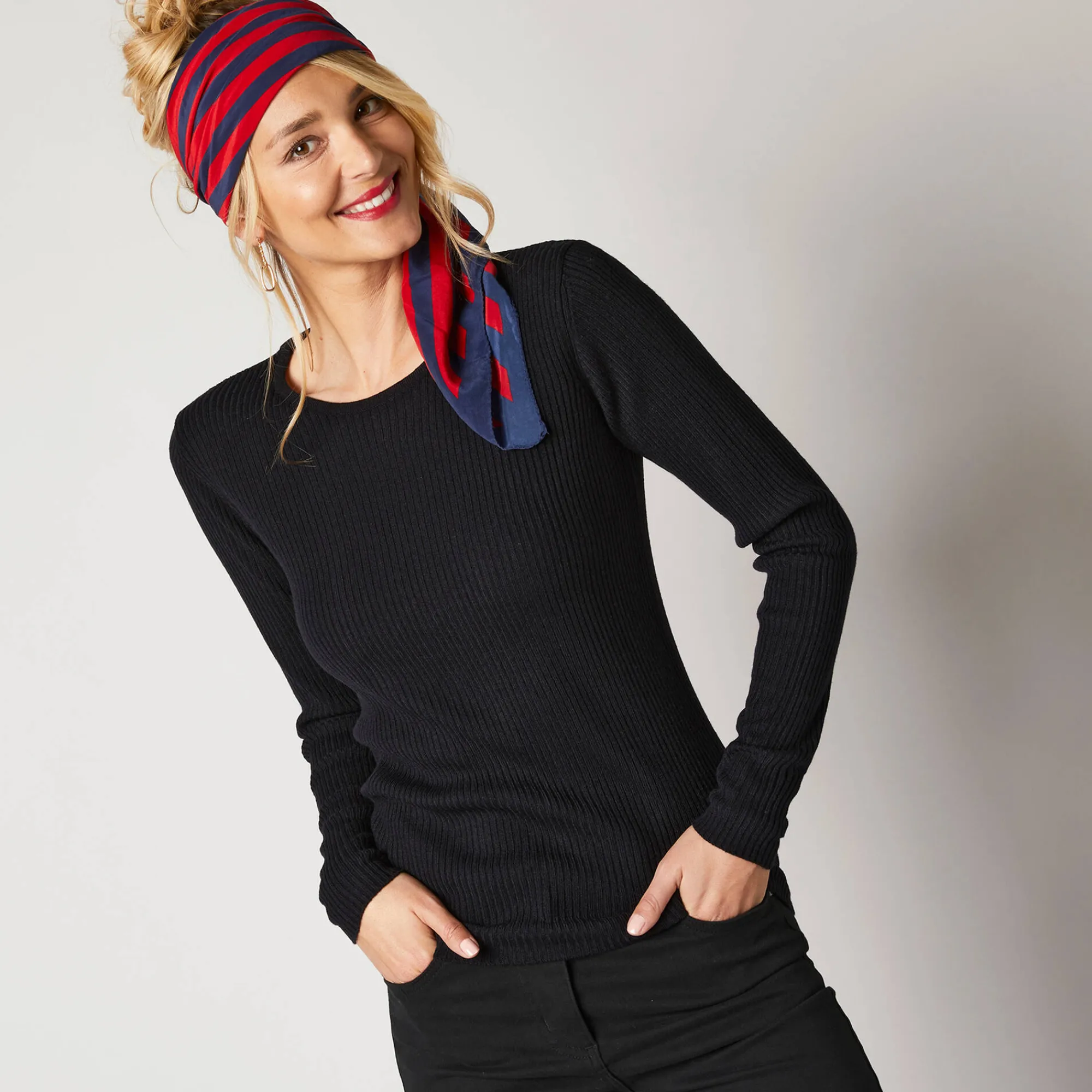 Trui En Vest<Blancheporte Trui in ribtricot met ronde hals zwart