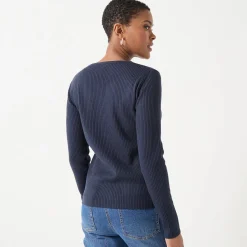 Trui En Vest<Blancheporte Trui in ribtricot met ronde hals marine
