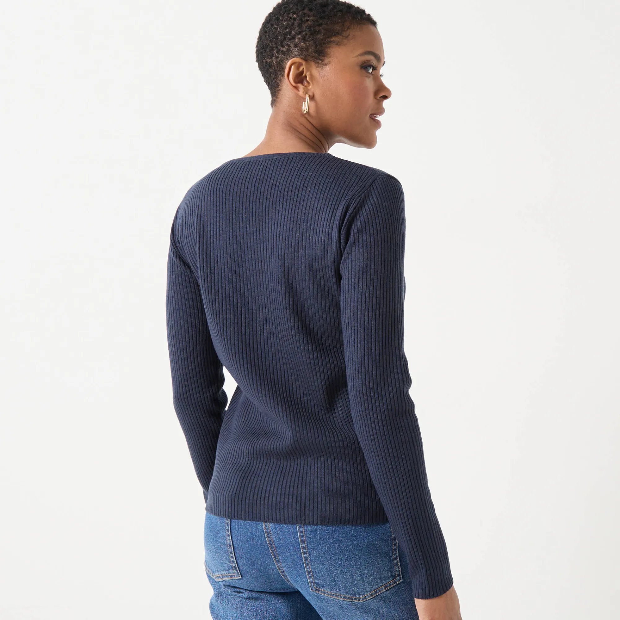 Trui En Vest<Blancheporte Trui in ribtricot met ronde hals marine