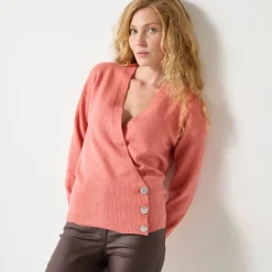 Feestoutfits Dames|Trui En Vest<Blancheporte Trui in wikkelstijl met juweelknopen koraal