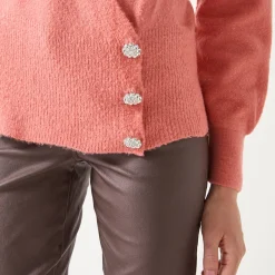 Feestoutfits Dames|Trui En Vest<Blancheporte Trui in wikkelstijl met juweelknopen koraal