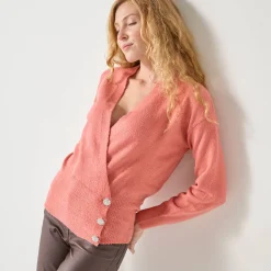 Feestoutfits Dames|Trui En Vest<Blancheporte Trui in wikkelstijl met juweelknopen koraal