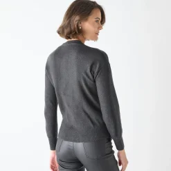 Feestoutfits Dames|Trui En Vest<Blancheporte Trui in wikkelstijl met juweelknopen antraciet