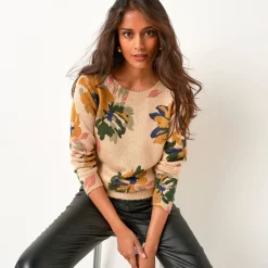 Trui En Vest<Blancheporte Trui met bloemenprint beige / bronskleur