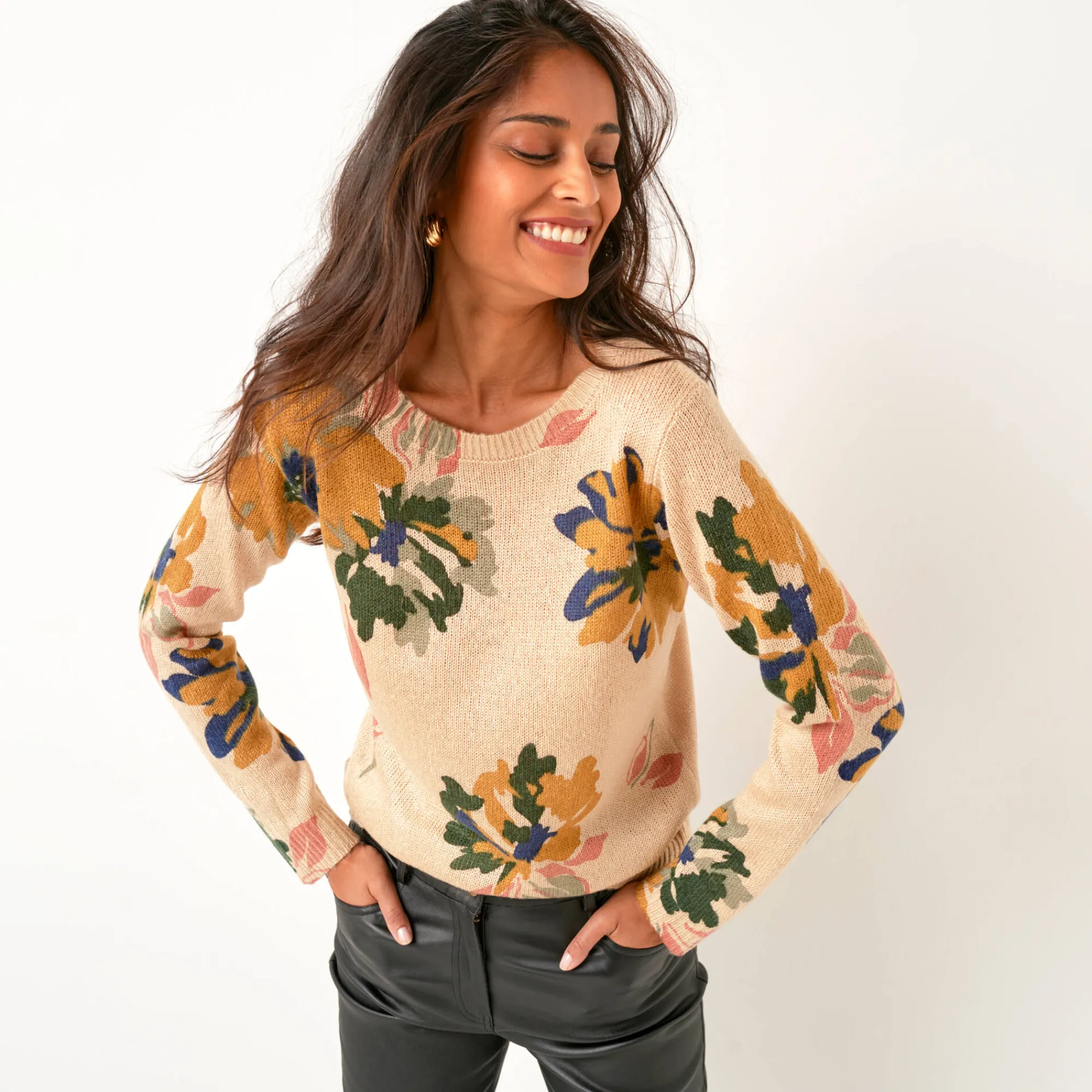 Trui En Vest<Blancheporte Trui met bloemenprint beige / bronskleur