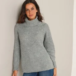 Trui En Vest<Blancheporte Trui met bolkraag, Engelse steek chiné grijs