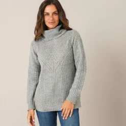 Trui En Vest<Blancheporte Trui met bolkraag, Engelse steek chiné grijs