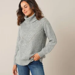 Trui En Vest<Blancheporte Trui met bolkraag, Engelse steek chiné grijs