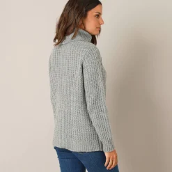 Trui En Vest<Blancheporte Trui met bolkraag, Engelse steek chiné grijs