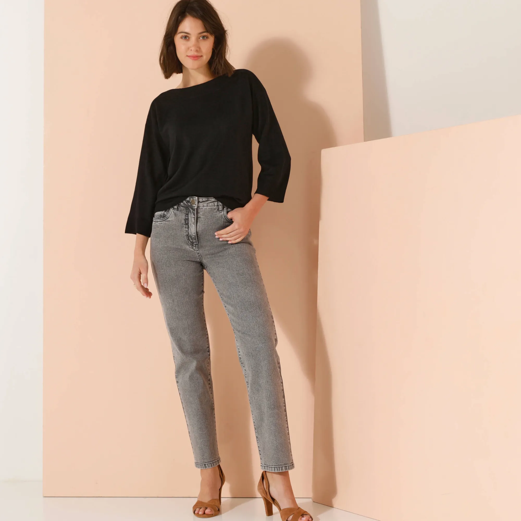 Trui En Vest<Blancheporte Trui met boothals en 3/4-mouwen, kasjmiertouch zwart