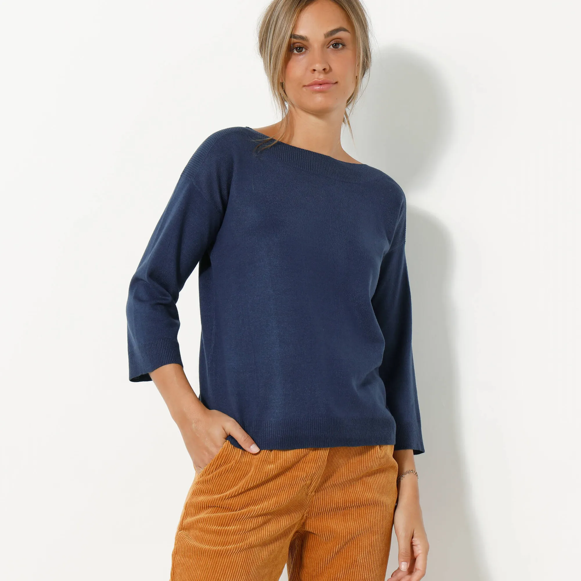 Trui En Vest<Blancheporte Trui met boothals en 3/4-mouwen, kasjmiertouch marine