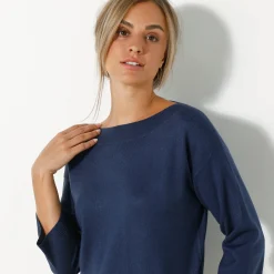 Trui En Vest<Blancheporte Trui met boothals en 3/4-mouwen, kasjmiertouch marine