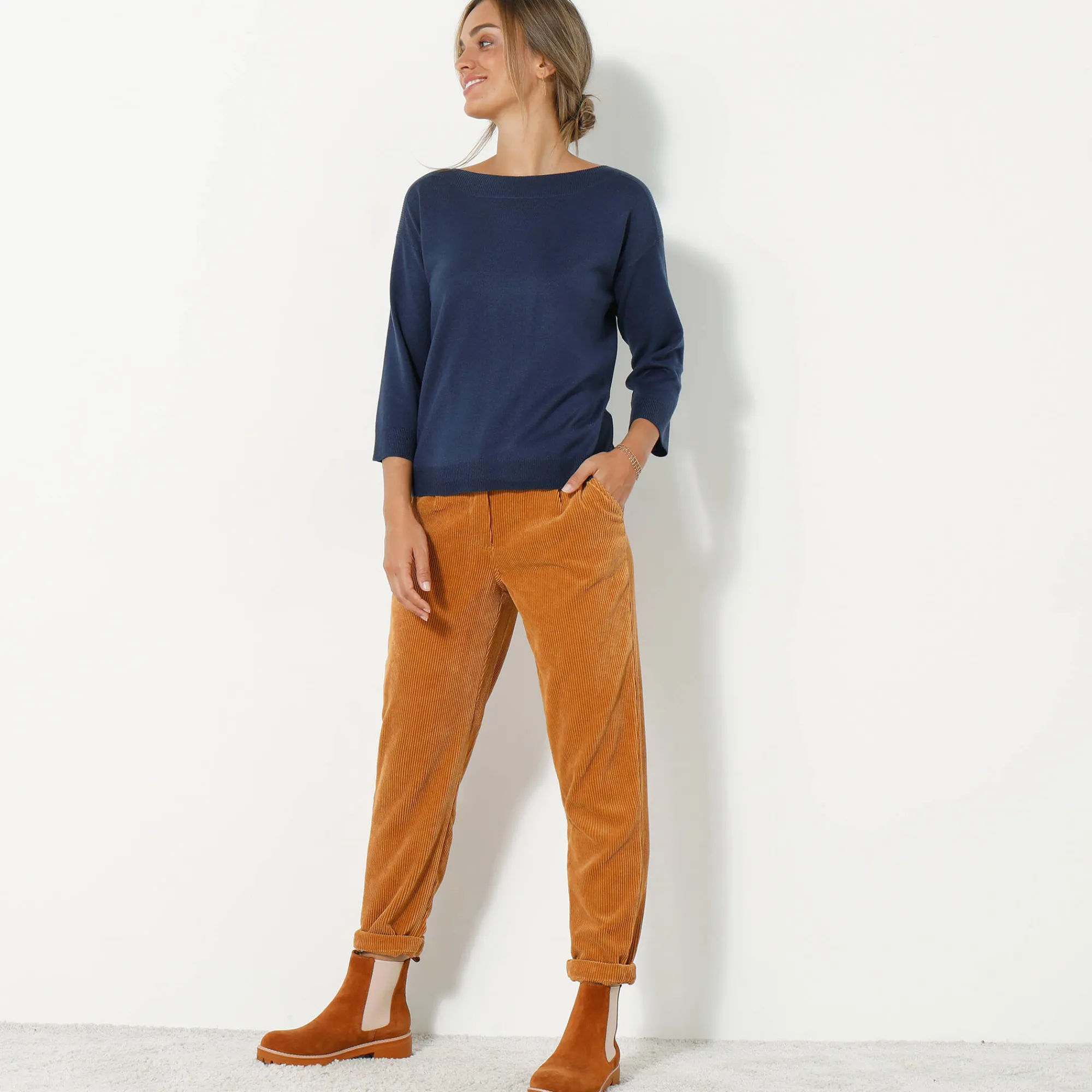Trui En Vest<Blancheporte Trui met boothals en 3/4-mouwen, kasjmiertouch marine