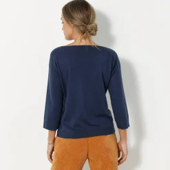 Trui En Vest<Blancheporte Trui met boothals en 3/4-mouwen, kasjmiertouch marine