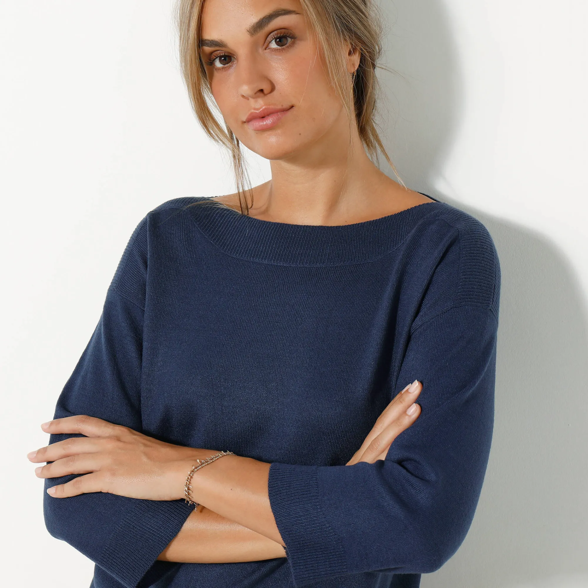 Trui En Vest<Blancheporte Trui met boothals en 3/4-mouwen, kasjmiertouch marine