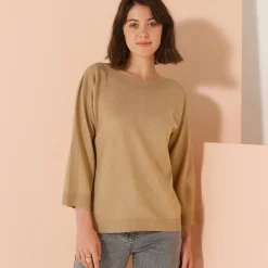 Trui En Vest<Blancheporte Trui met boothals en 3/4-mouwen, kasjmiertouch beige