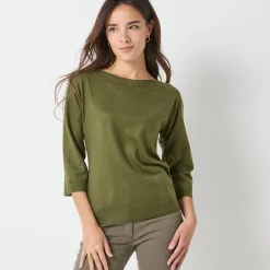 Trui En Vest<Blancheporte Trui met boothals en 3/4-mouwen, kasjmiertouch kaki