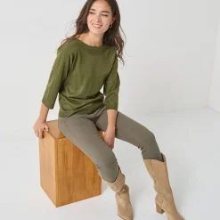 Trui En Vest<Blancheporte Trui met boothals en 3/4-mouwen, kasjmiertouch kaki