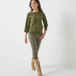 Trui En Vest<Blancheporte Trui met boothals en 3/4-mouwen, kasjmiertouch kaki
