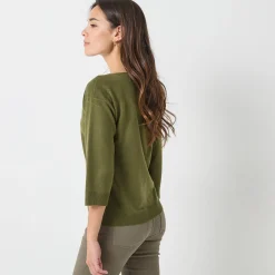 Trui En Vest<Blancheporte Trui met boothals en 3/4-mouwen, kasjmiertouch kaki