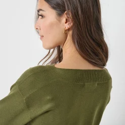 Trui En Vest<Blancheporte Trui met boothals en 3/4-mouwen, kasjmiertouch kaki