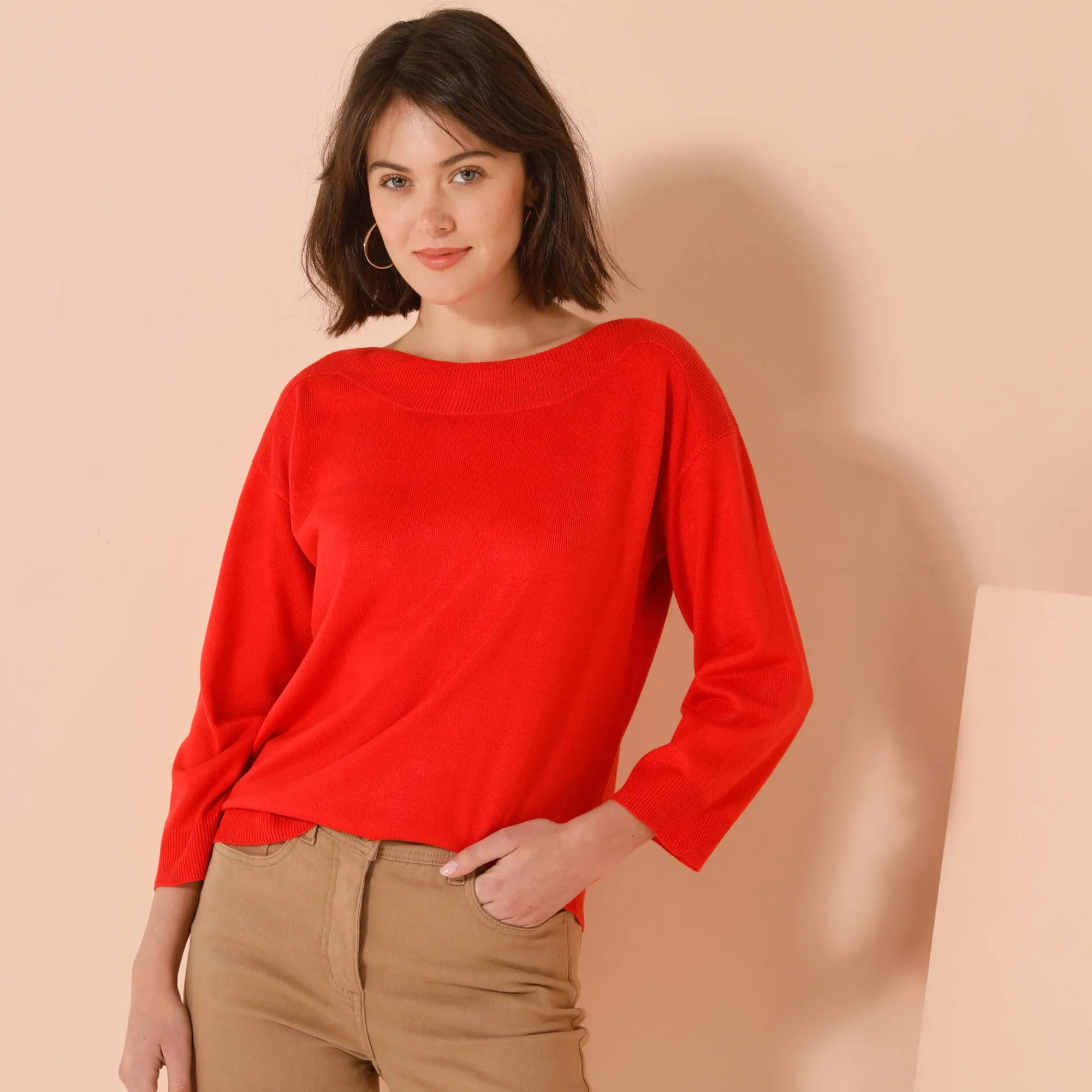 Trui En Vest<Blancheporte Trui met boothals en 3/4-mouwen, kasjmiertouch rood