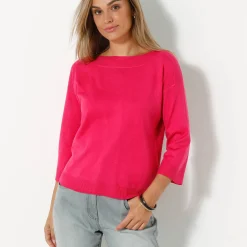 Trui En Vest<Blancheporte Trui met boothals en 3/4-mouwen, kasjmiertouch fuchsiaroze