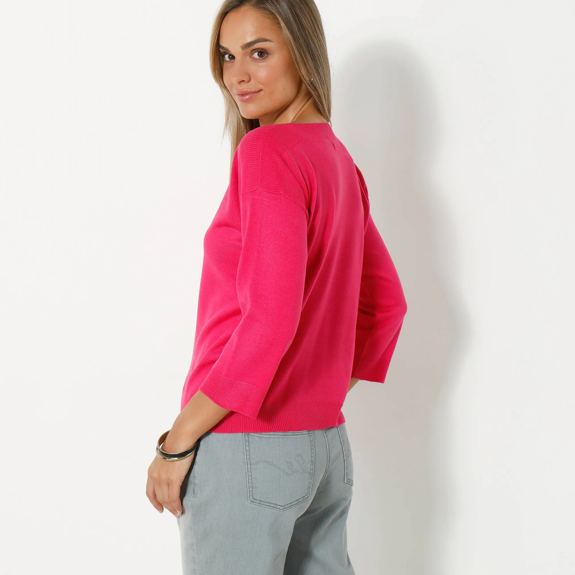 Trui En Vest<Blancheporte Trui met boothals en 3/4-mouwen, kasjmiertouch fuchsiaroze