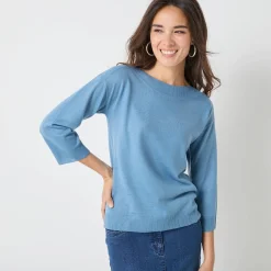 Trui En Vest<Blancheporte Trui met boothals en 3/4-mouwen, kasjmiertouch grijsblauw