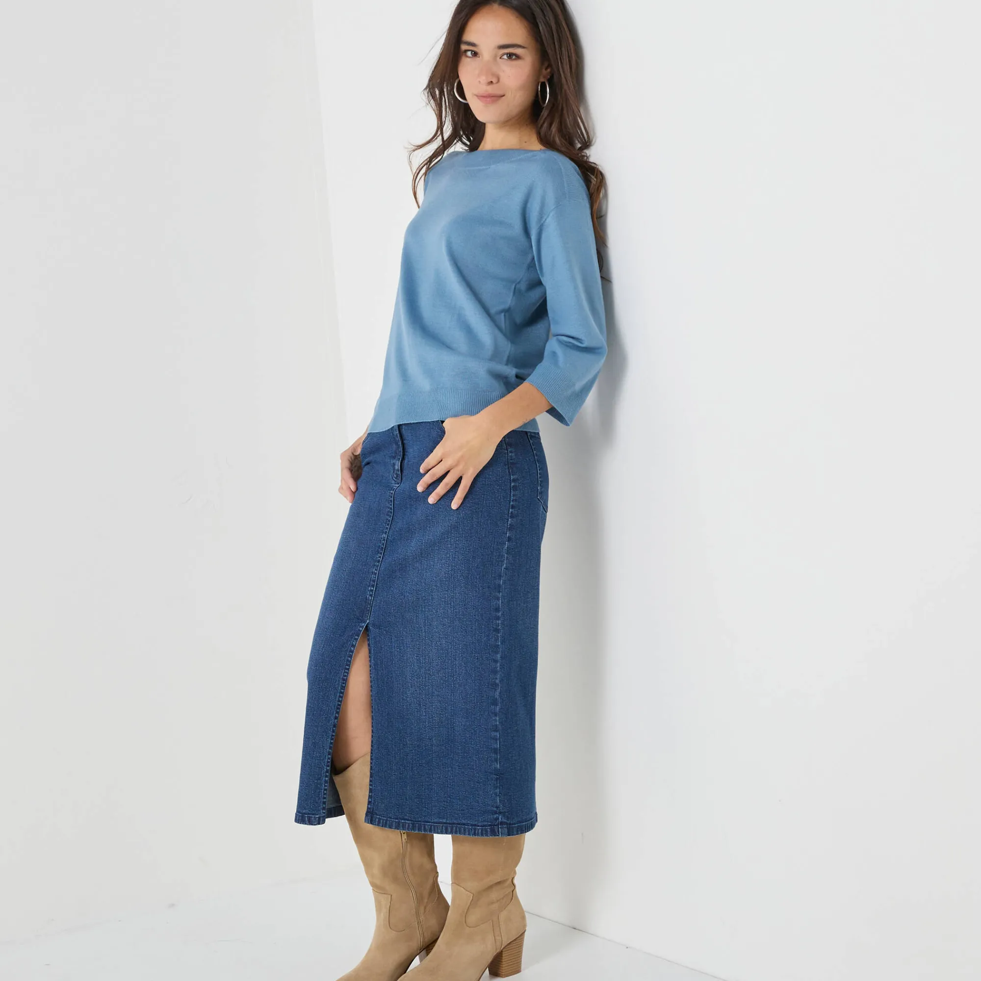Trui En Vest<Blancheporte Trui met boothals en 3/4-mouwen, kasjmiertouch grijsblauw