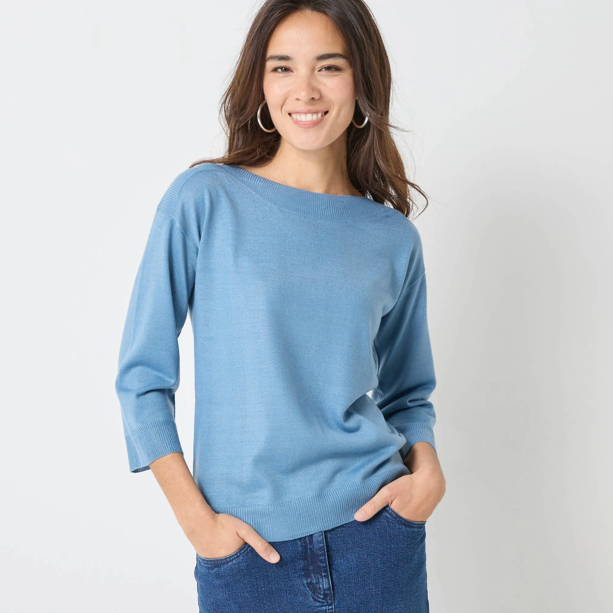 Trui En Vest<Blancheporte Trui met boothals en 3/4-mouwen, kasjmiertouch grijsblauw