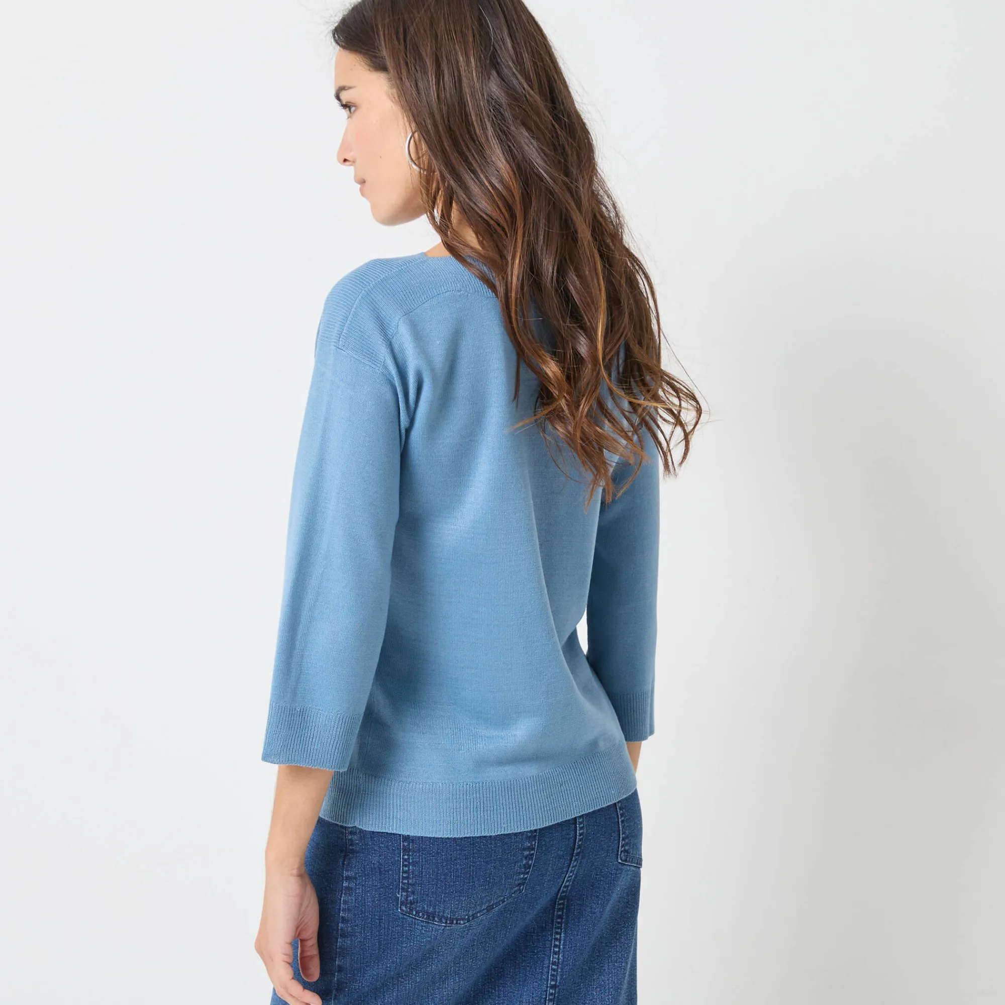 Trui En Vest<Blancheporte Trui met boothals en 3/4-mouwen, kasjmiertouch grijsblauw
