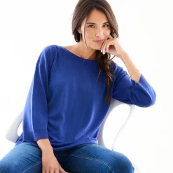 Trui En Vest<Blancheporte Trui met boothals en 3/4-mouwen, kasjmiertouch felblauw