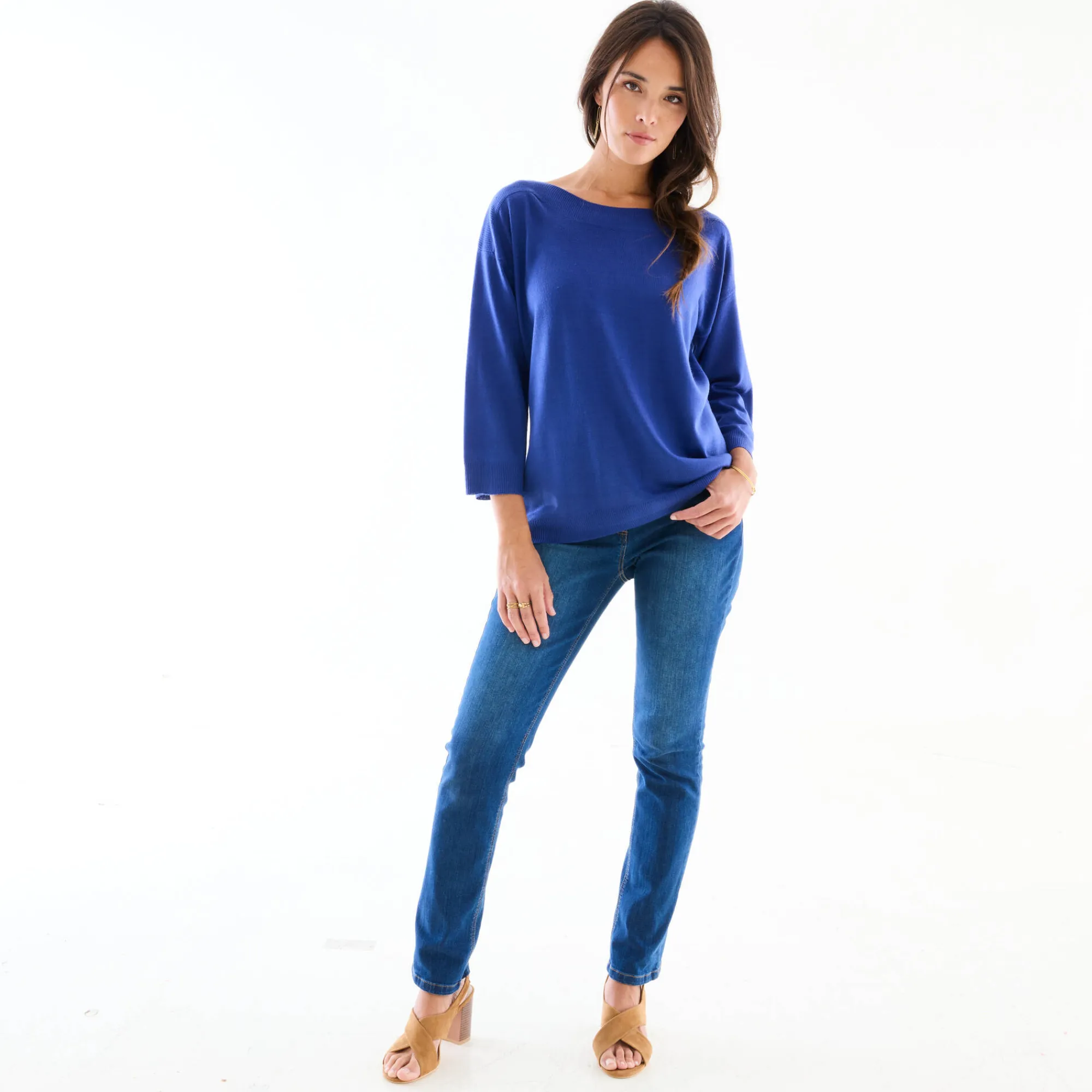 Trui En Vest<Blancheporte Trui met boothals en 3/4-mouwen, kasjmiertouch felblauw
