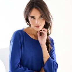 Trui En Vest<Blancheporte Trui met boothals en 3/4-mouwen, kasjmiertouch felblauw