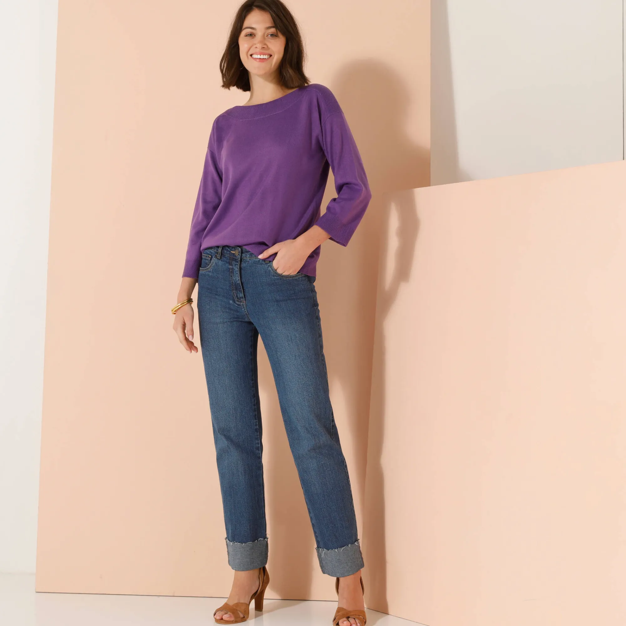 Trui En Vest<Blancheporte Trui met boothals en 3/4-mouwen, kasjmiertouch parma