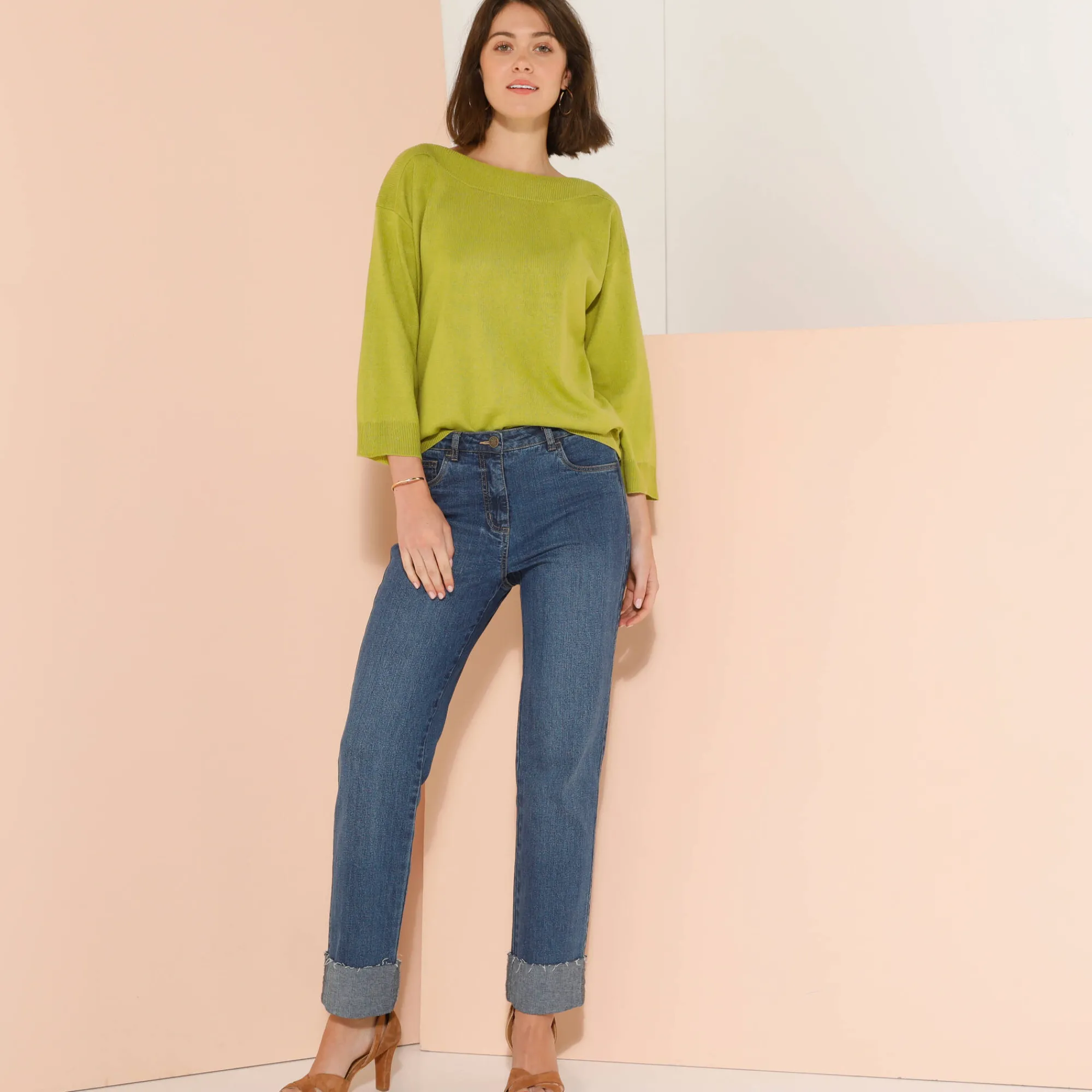 Trui En Vest<Blancheporte Trui met boothals en 3/4-mouwen, kasjmiertouch mosgroen