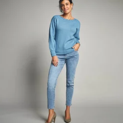 Trui En Vest<Lora Zellini Trui met boothals, fantasietricot grijsblauw